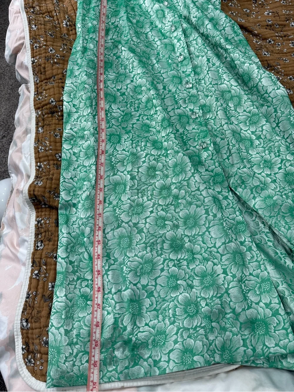 Vintage Floral Maxi Dress | Jacquard Brocade Metallic | Button Up Sleeveless - Picture 11 of 11